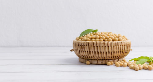 Close-up of food on table against white background