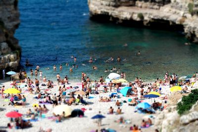 High angle view of people on beach