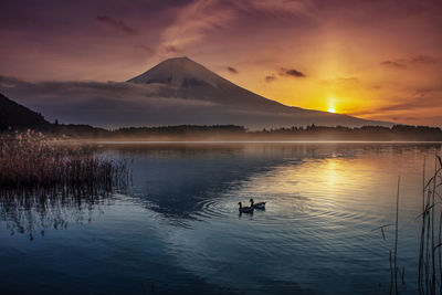 Scenic view of lake against sky during sunset