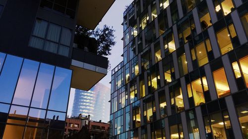 Low angle view of illuminated buildings