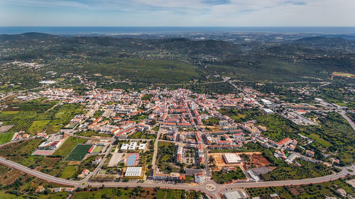 High angle view of townscape against sky