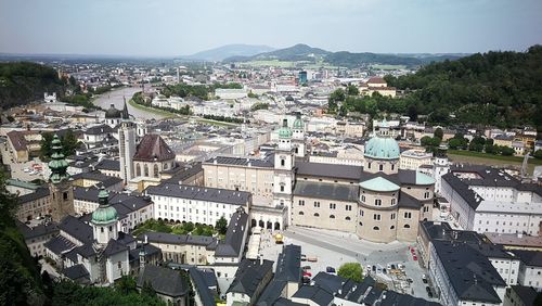 High angle view of townscape against sky