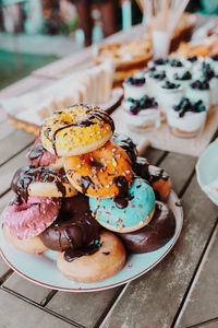 High angle view of dessert in plate on table