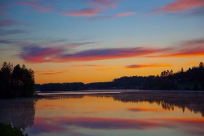 Scenic view of lake at sunset