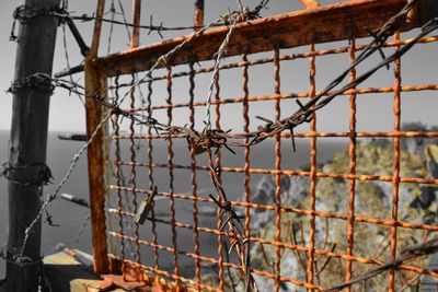 Close-up of rusty barbed wire