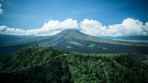 Scenic view of mountains against cloudy sky