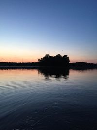 Scenic view of lake against sky at sunset