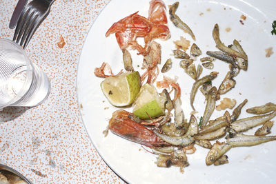 High angle view of food served in plate