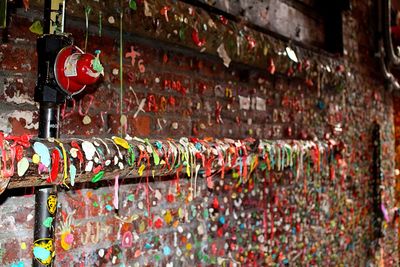 Messy graffiti wall of chewed bubble gum