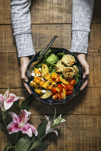 High angle view of food on table