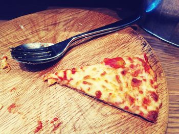 High angle view of pizza on table