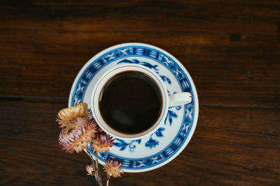 Directly above shot of coffee cup on table