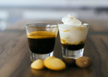Close-up of glass of coffee on table