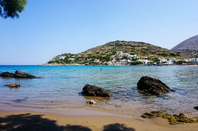 Scenic view of sea against clear blue sky