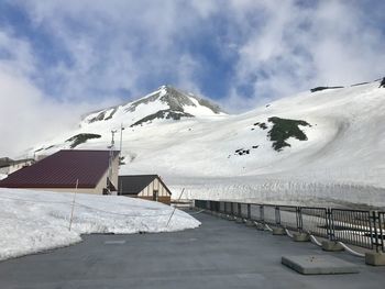 Scenic view of snow covered mountain against sky