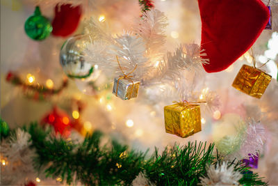 Close-up of christmas decorations on tree