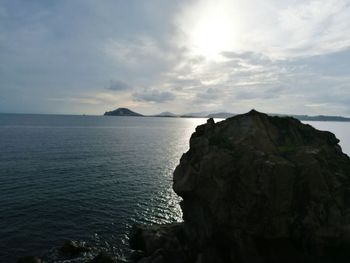 Scenic view of sea against cloudy sky