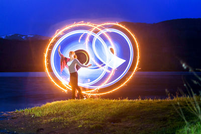 Illuminated light trails at night