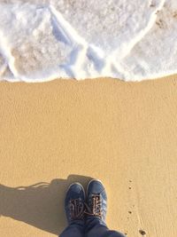 Low section of person standing at beach