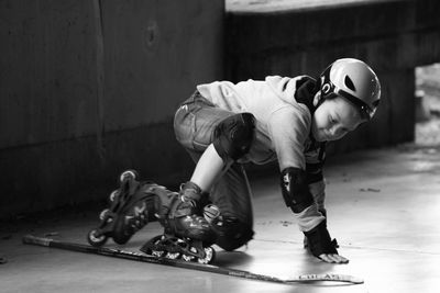 Boy practicing inline skating