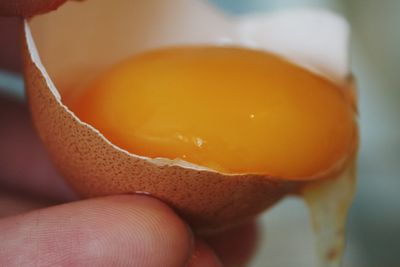 Close-up of hand holding orange