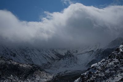 Scenic view of snow mountains against sky