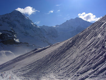 Scenic view of snowcapped mountains against sky