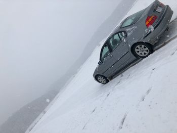 High angle view of car on road during winter