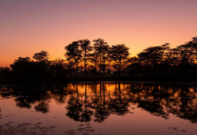 Scenic view of lake against sky during sunset