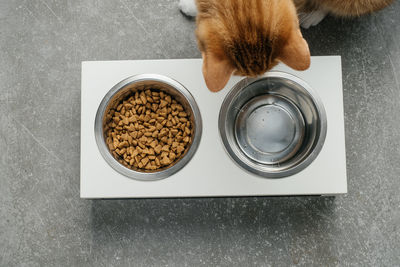 High angle view of food in bowl on table