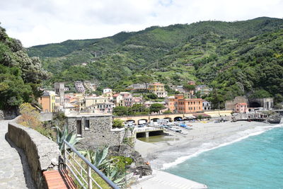 Scenic view of sea and buildings against sky