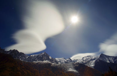 Close-up of snow on mountain against sky