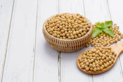 High angle view of eggs on table