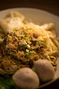 Close-up of noodles in bowl