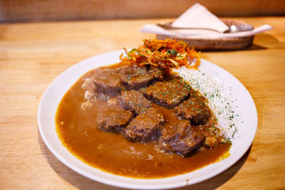 High angle view of food in bowl on table