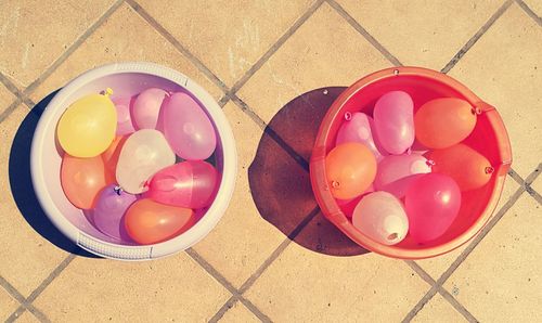 High angle view of multi colored balloons