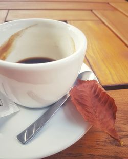 High angle view of coffee cup on table