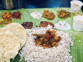 High angle view of food on table