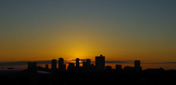 Silhouette buildings against sky during sunset