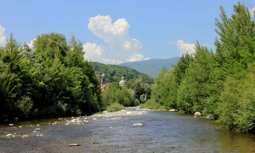 Scenic view of river and trees against sky