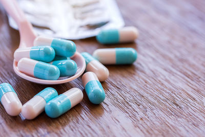 Close-up of pills on table