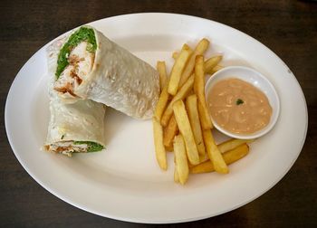 High angle view of food in plate