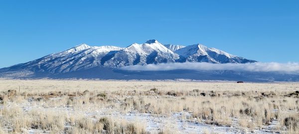 Scenic view of snowcapped mountains against sky