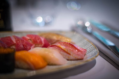 Close-up of dessert in plate on table