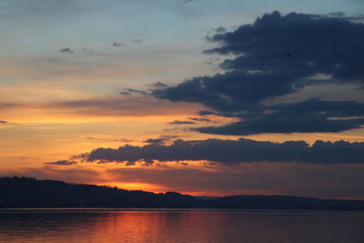 Scenic view of silhouette trees against orange sky