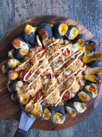 High angle view of bread on table