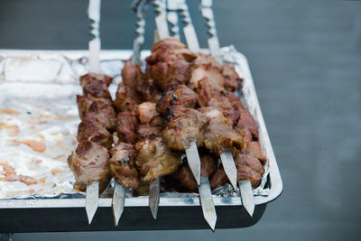 Close-up of meat in serving tray