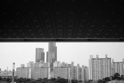 Low angle view of buildings against clear sky