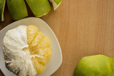 High angle view of dessert on table