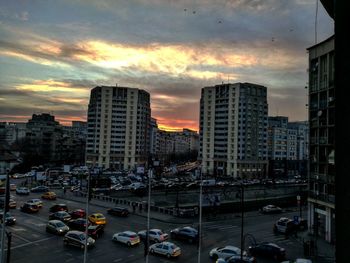 View of city at sunset